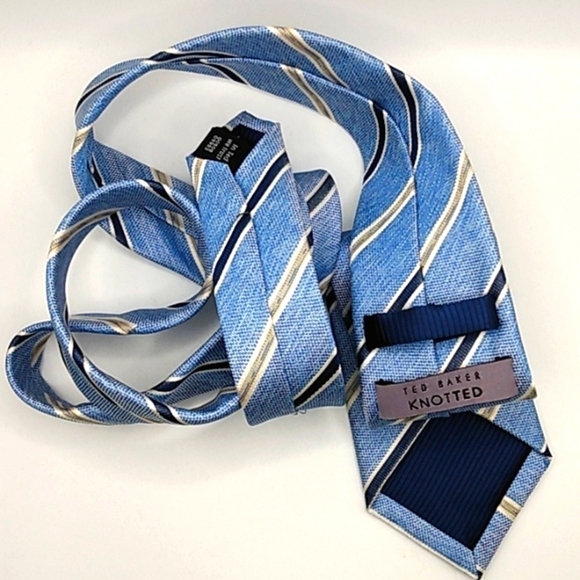 TED BAKER KNOTTED BLUE WHITE DIAGONAL STRIPES 100% SILK NECKTIE SIZE 60 "x 3" - Picture 5 of 7